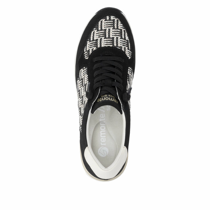 Mocassins remonte noirs vegan pour femme D0T20-03 avec bande élastique. Chaussure vue de dessus.