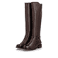 Dunkelbraune remonte Hochschaftstiefel D2W77-25 mit einem Reißverschluss. Schuhpaar seitlich schräg.