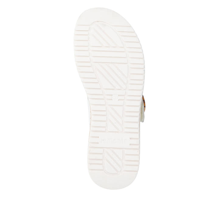 Weiße remonte Damen Pantoletten D3J51-80 mit trendiger Schnalle. Schuh Laufsohle.
