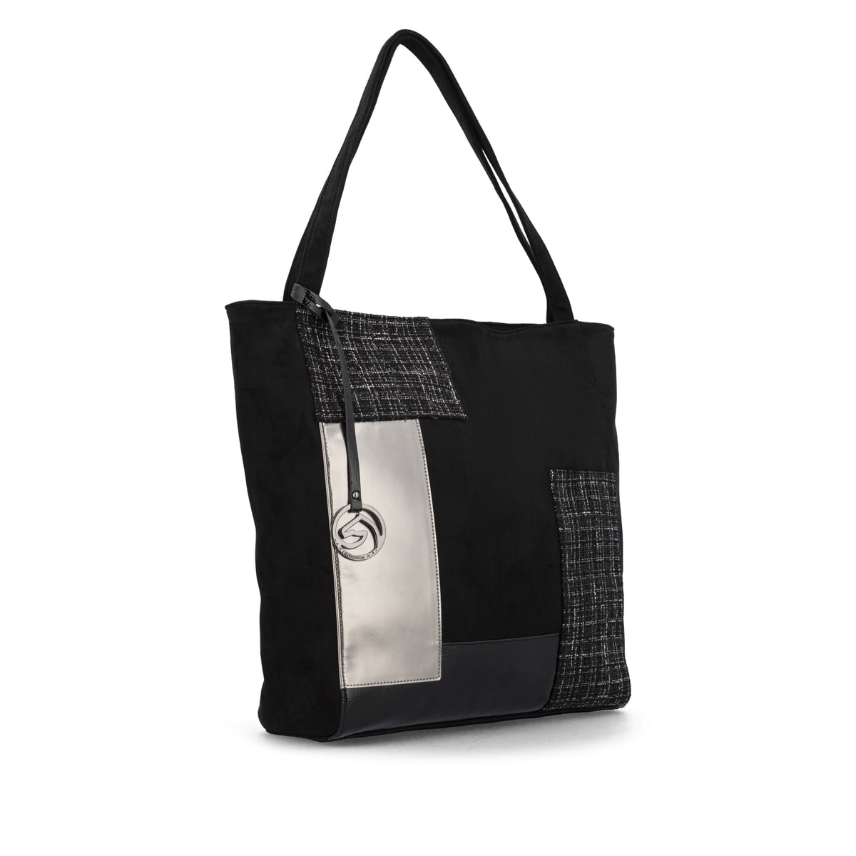 Sac bandoulière remonte Q0727-01 en noir avec un compartiment principal spacieux et fermeture éclair. Côté gauche.