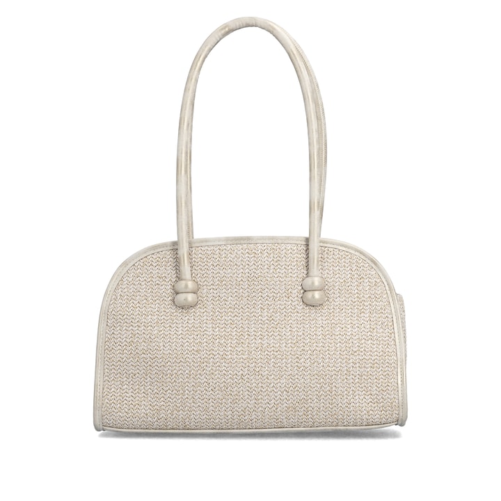 Sac à main remonte Q0768-60 beige avec poignées de transport avec perles décoratives et fermeture éclair. Arrière.