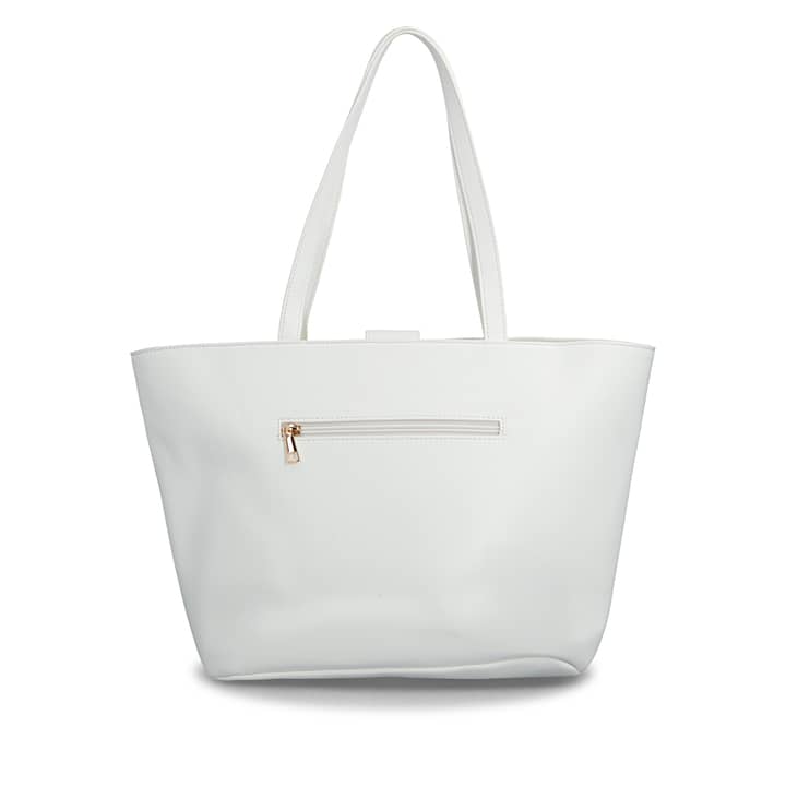 Sac à main remonte Q0772-80 blanc avec tissu en maille brodée colorée avec fermeture magnétique. Arrière.