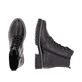 Schwarze remonte Damen Schnürstiefel D8661-00 mit einem Reißverschluss. Schuh von oben, liegend.