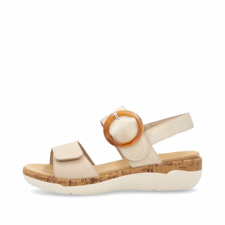 Beige remonte Riemchensandalen R6853-61 mit einem Klettverschluss. Schuh Außenseite.