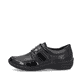 Mocassins remonte noirs pour femme R7600-04 avec fermeture velcro. Côté extérieur de la chaussure.