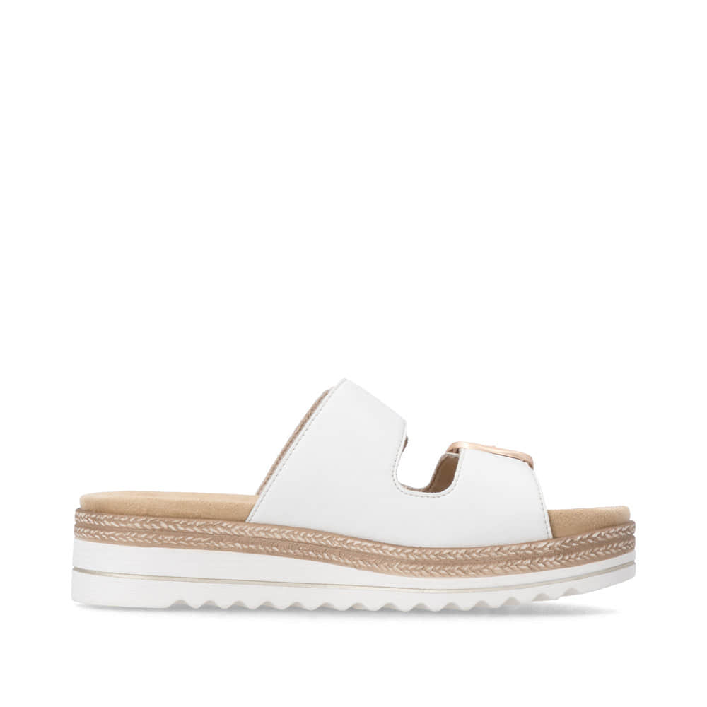 Weiße remonte Damen Pantoletten D0Q66-80 mit trendiger Schnalle. Schuh Innenseite.