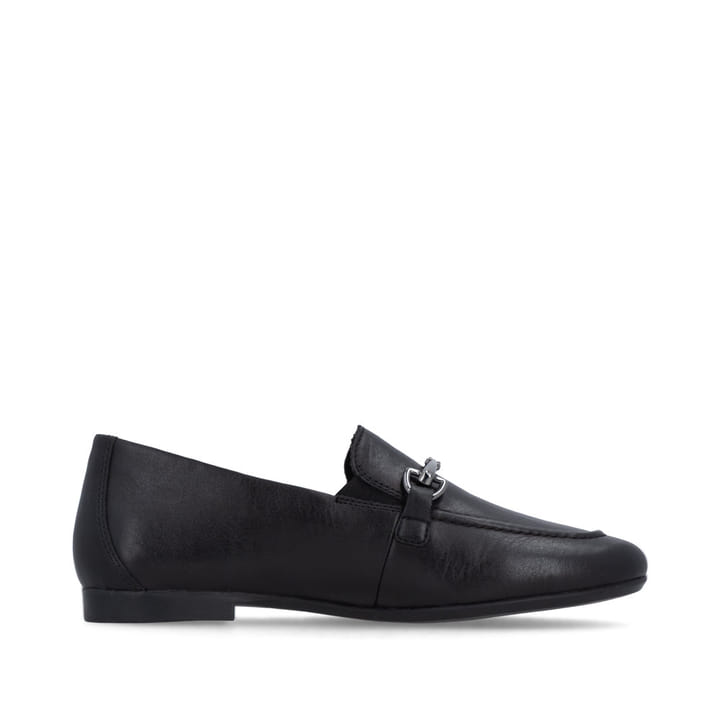 Schwarze remonte Damen Loafer D0K13-00 mit einem Gummizug. Schuh Innenseite.