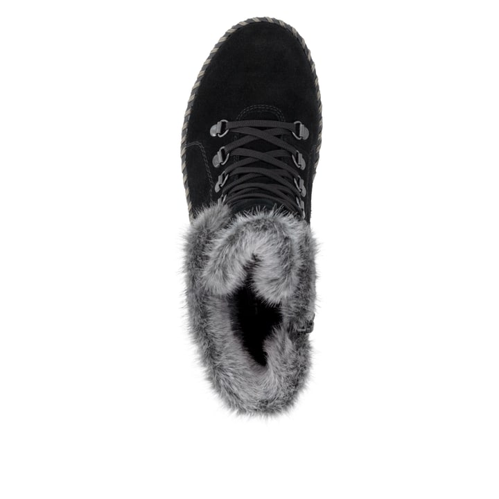 Schwarze remonte Damen Schnürstiefel D4A70-03 mit wasserabweisender TEX-Membran. Schuh von oben.