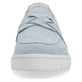 Blaue remonte Damen Loafer D1H01-12 mit Elastikeinsatz sowie geflochtenem Riemen. Schuh von vorne.