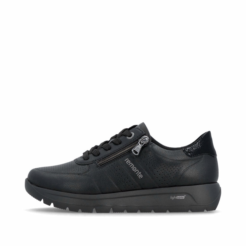 Chaussures à lacets remonte noires femme D2V03-00 avec fermeture éclair. Côté extérieur de la chaussure.
