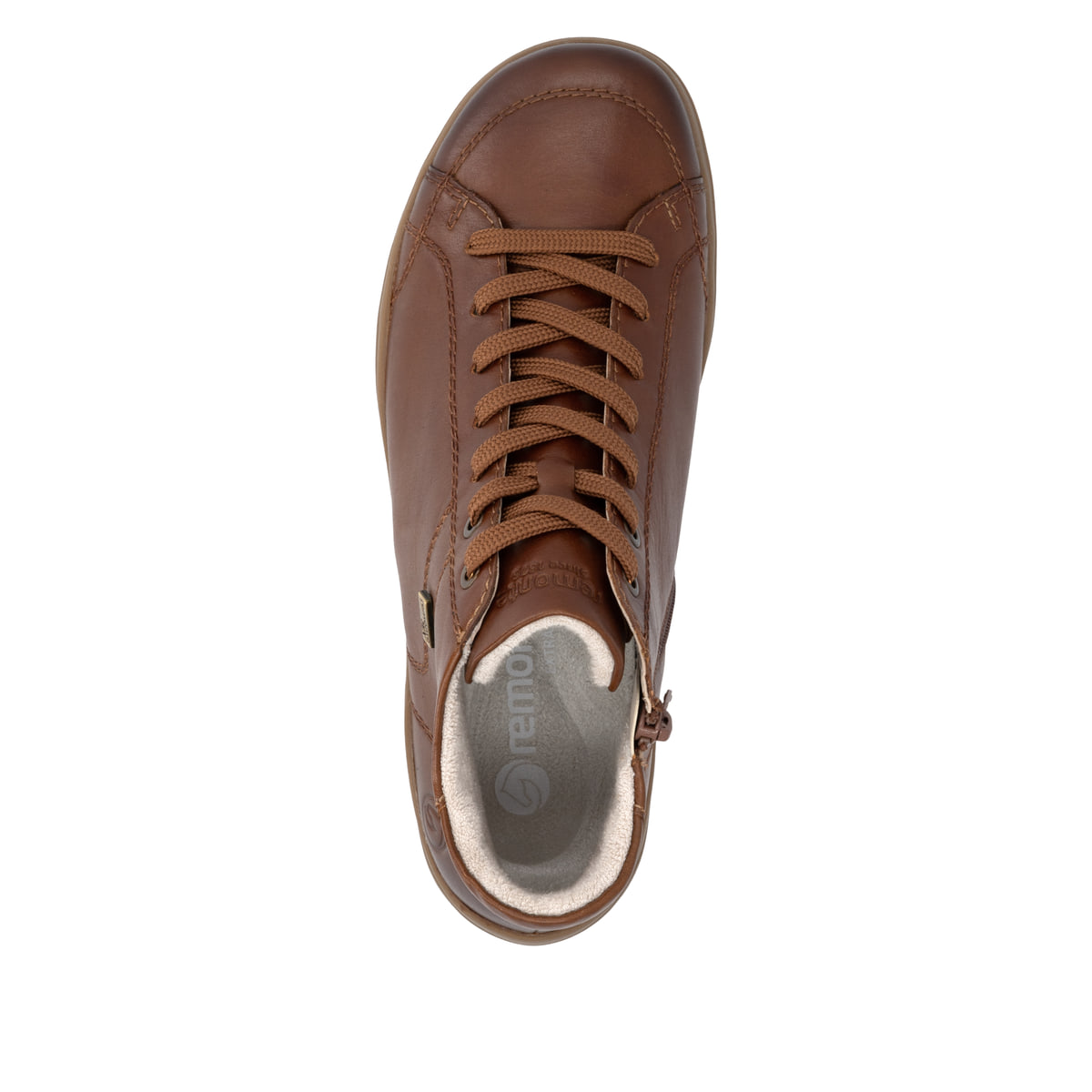 Braune remonte Damen Schnürstiefel D3T70-24 mit wasserabweisender TEX-Membran. Schuh von oben.
