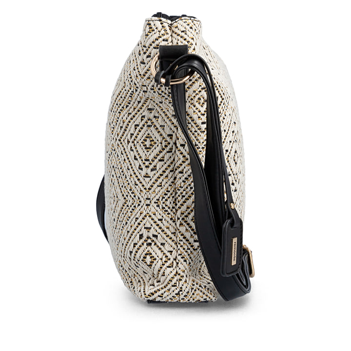 Sac à main remonte Q0731-81 beige en look bohème, détails dorés et fermeture éclair. Côté droit.