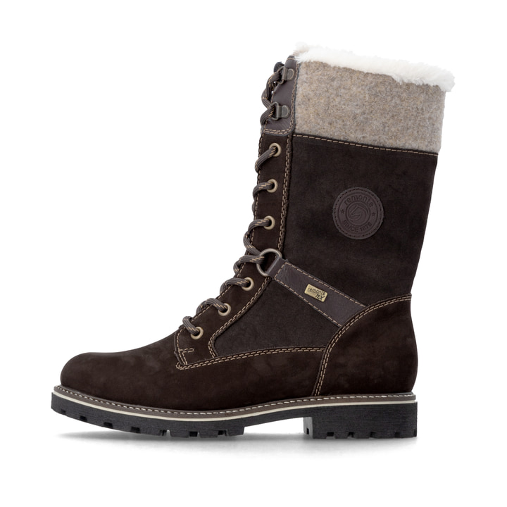 Dunkelbraune remonte Hochschaftstiefel D8474-25. Schuh Außenseite.