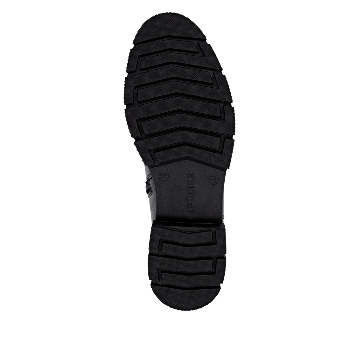 Schwarze remonte Hochschaftstiefel D2S74-00 mit einem Reißverschluss. Schuh Laufsohle.