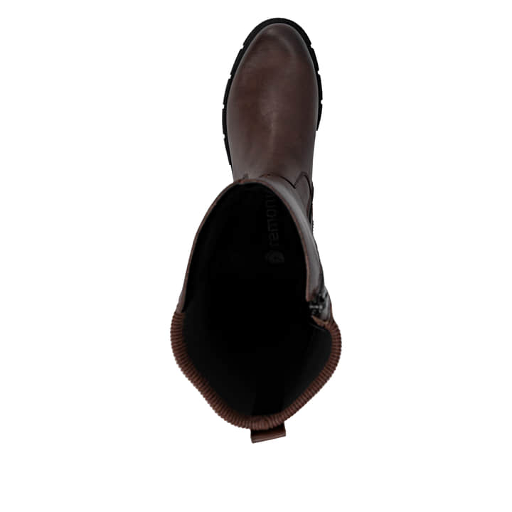 Braune remonte Hochschaftstiefel D2S74-25 mit einem Reißverschluss. Schuh Laufsohle.