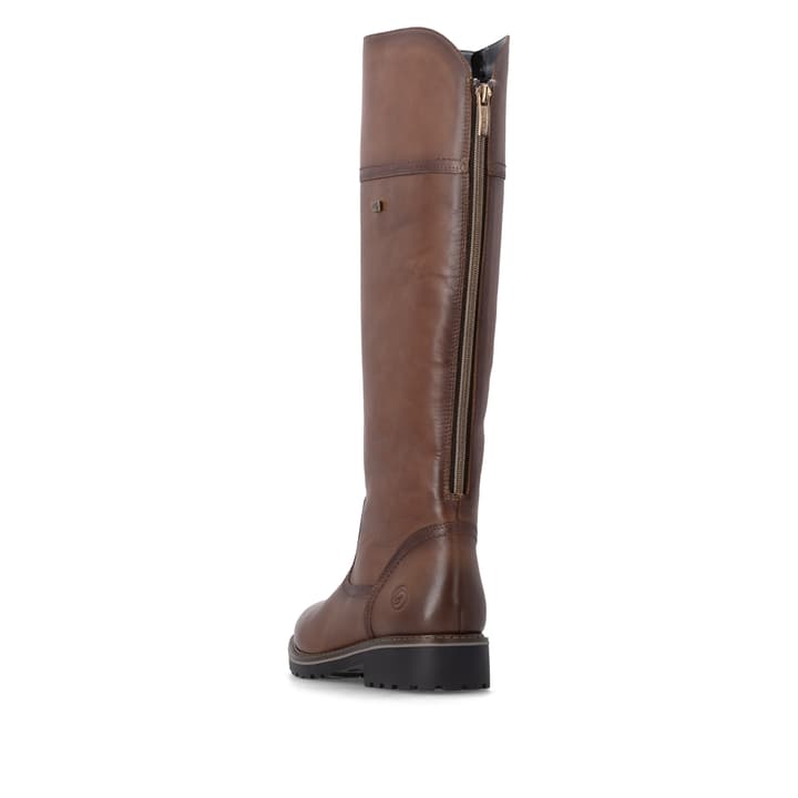 Braune remonte Hochschaftstiefel R6581-24 mit wasserabweisender TEX-Membran. Schuh von hinten.