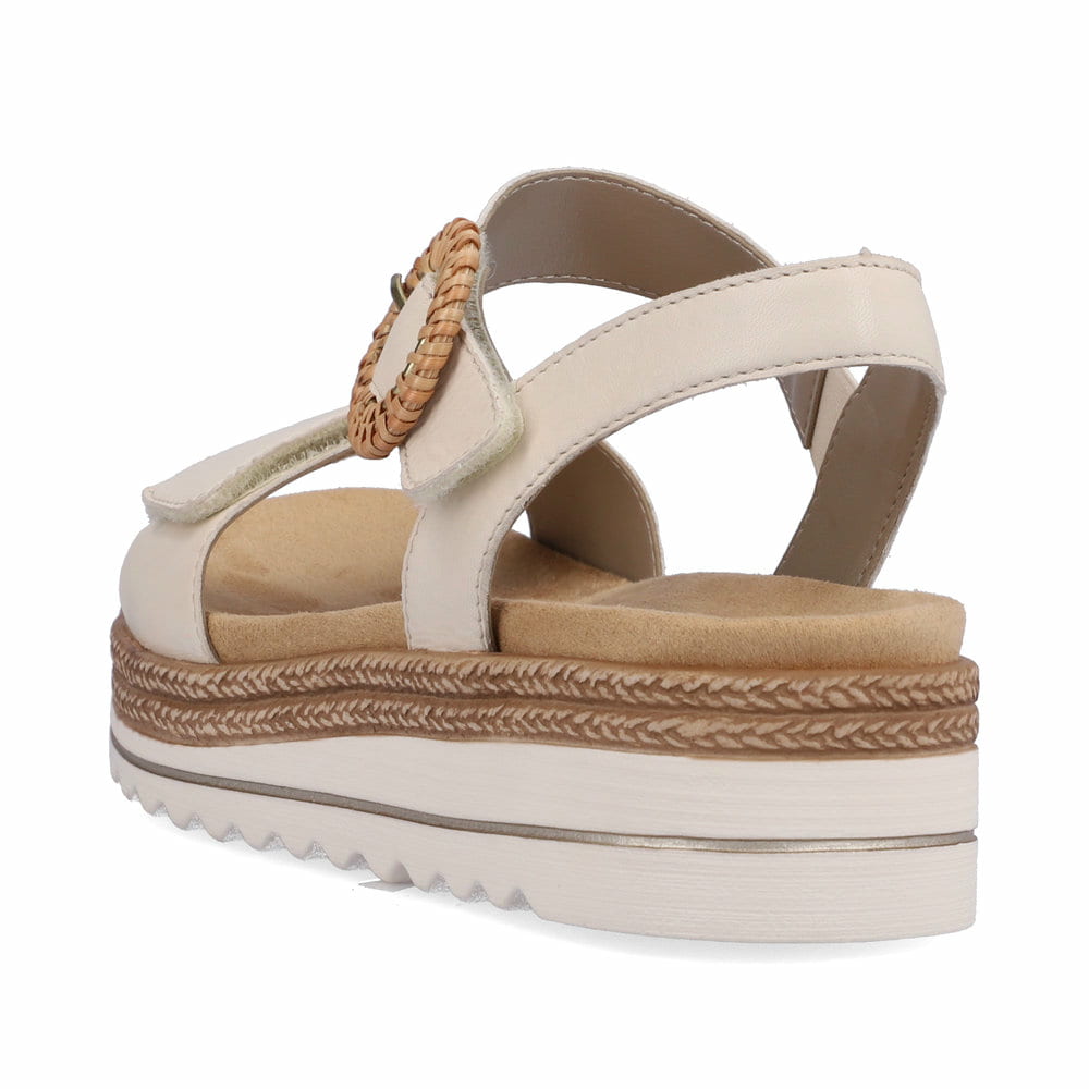 Beige remonte Riemchensandalen D0Q52-60 mit einem Klettverschluss. Schuh von hinten.