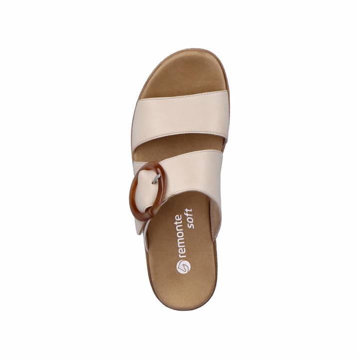 Beige remonte Damen Pantoletten D0Q51-80 mit einem Klettverschluss. Schuh von oben.