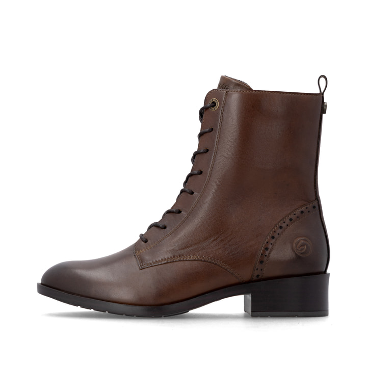 Braune remonte Damen Schnürstiefel D3U71-22 mit einem Reißverschluss. Schuh Außenseite.