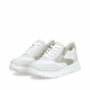 Weißgraue vegane remonte Damen Schnürschuhe D2V02-80 mit einem Reißverschluss. Schuhpaar seitlich schräg.