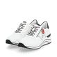 Weiße remonte Damen Sneaker Low D0T04-81 mit Reißverschluss sowie Extraweite H. Schuhpaar seitlich schräg.