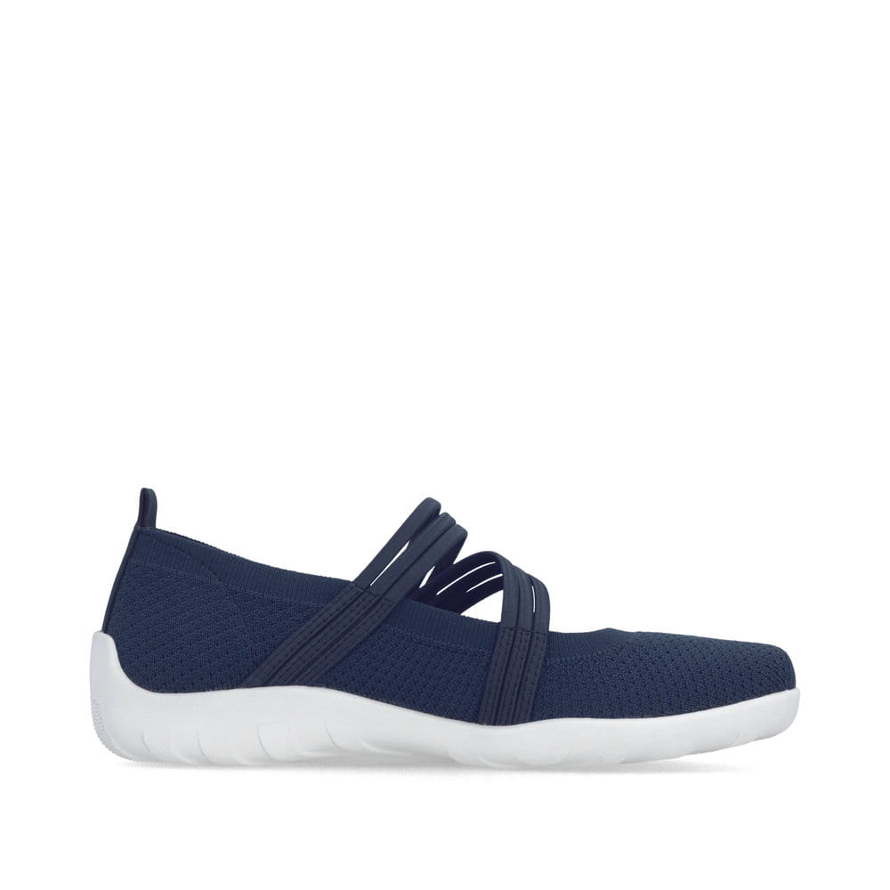 Blaue remonte Ballerinas R3519-14 mit einem Klettverschluss sowie Komfortweite G. Schuh Innenseite.