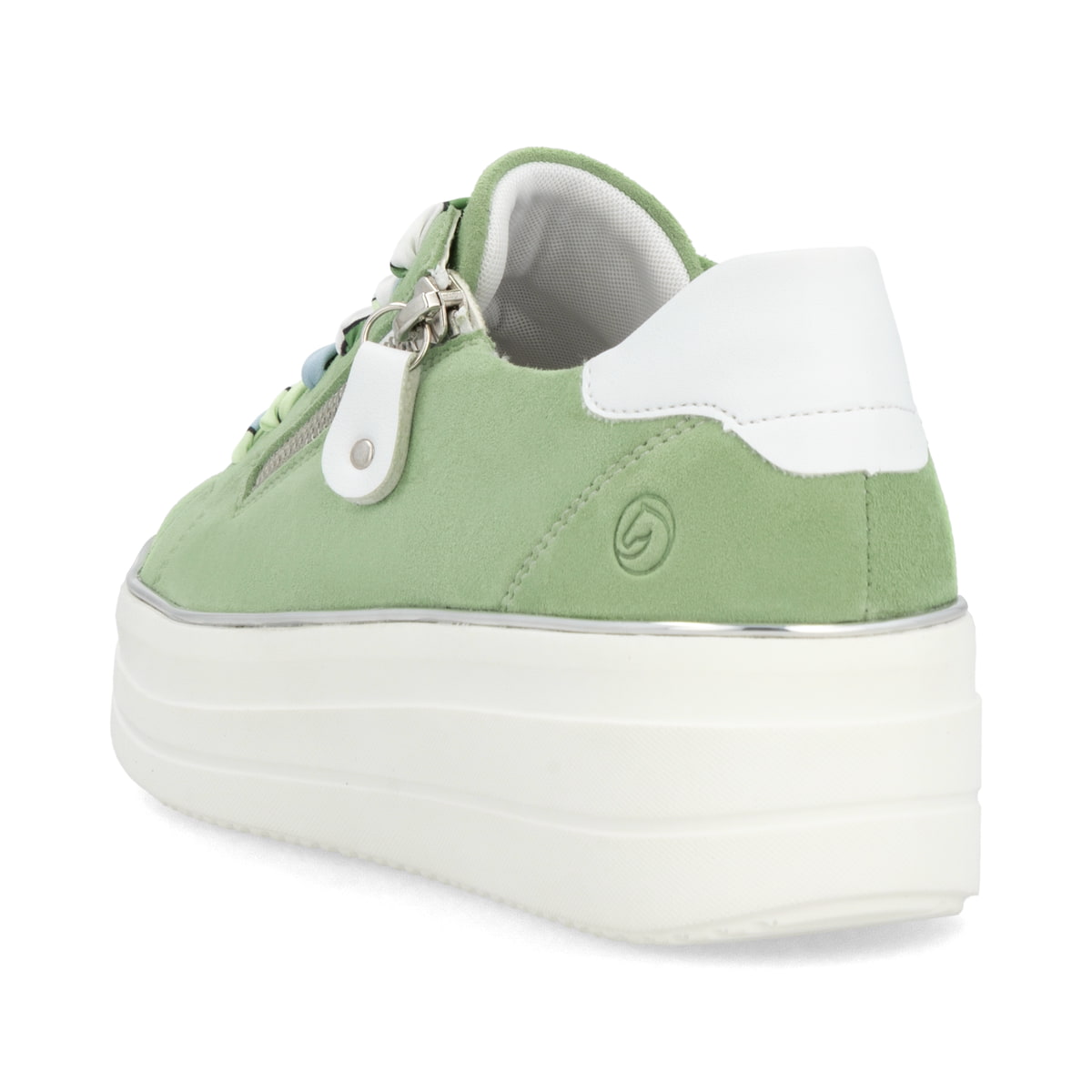 Grüne remonte Damen Sneaker Low D1C06-52 mit Reißverschluss sowie Komfortweite G. Schuh von hinten.