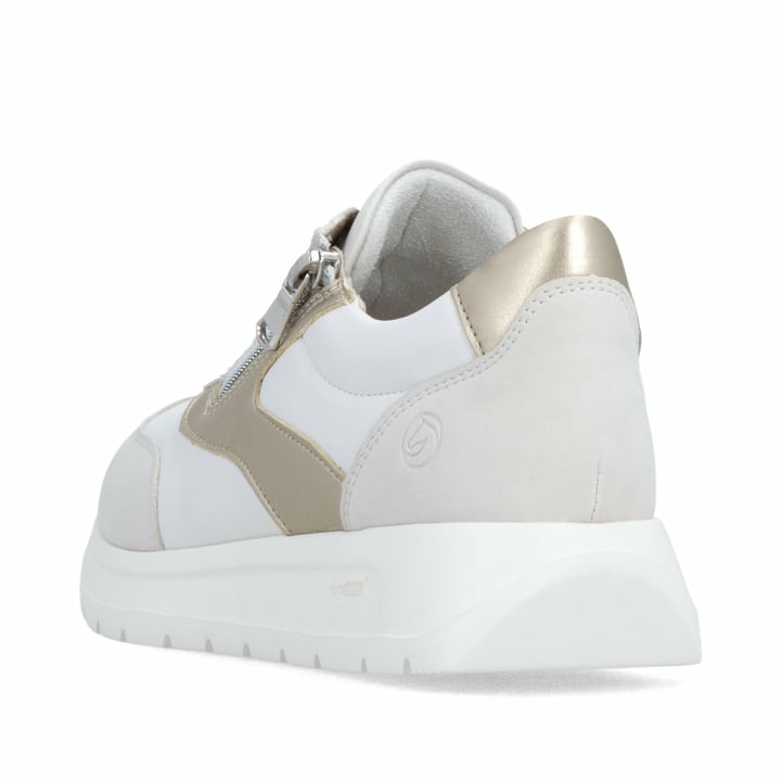 Weißgraue vegane remonte Damen Schnürschuhe D2V02-80 mit einem Reißverschluss. Schuh von hinten.