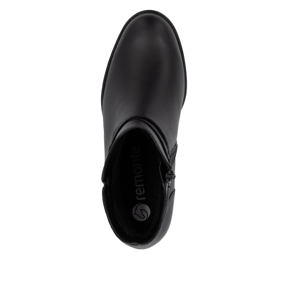Bottines remonte noires pour femme D2A73-00 avec boucle ronde décorative. Semelle extérieure de la chaussure.