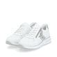 Weiße remonte Damen Sneaker Low D1G00-80 mit einem Reißverschluss. Schuhpaar seitlich schräg.