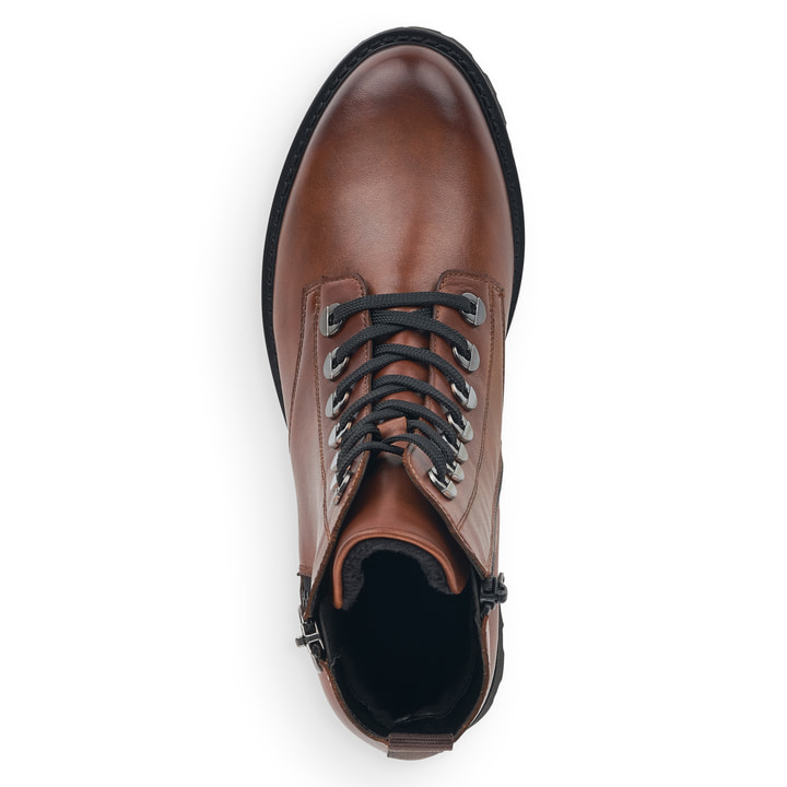 Schokobraune remonte Damen Biker Boots D8671-22 mit Schnürung und Reißverschluss. Schuh Laufsohle