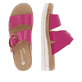 Magentafarbene remonte Damen Pantoletten D0Q51-31 mit einem Klettverschluss. Schuh von oben, liegend.