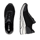 Vegane, schwarze remonte Damen Sneaker D0T09-04 mit einem Reißverschluss. Schuh von oben, liegend.