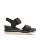 Schwarze remonte Keilsandaletten D2L53-00 mit einem Klettverschluss. Schuh Innenseite.