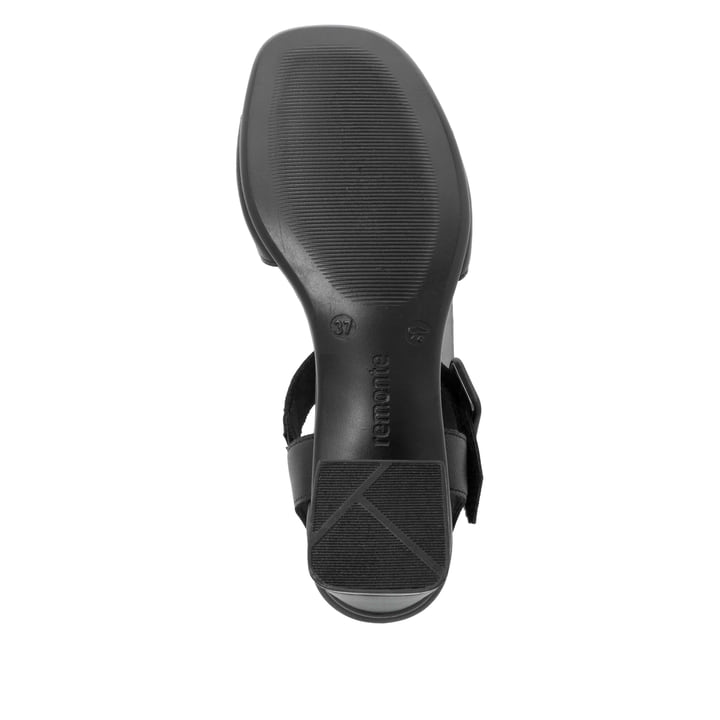 Schwarze remonte Riemchensandaletten D1K51-00 mit einem Klettverschluss. Schuh Laufsohle.