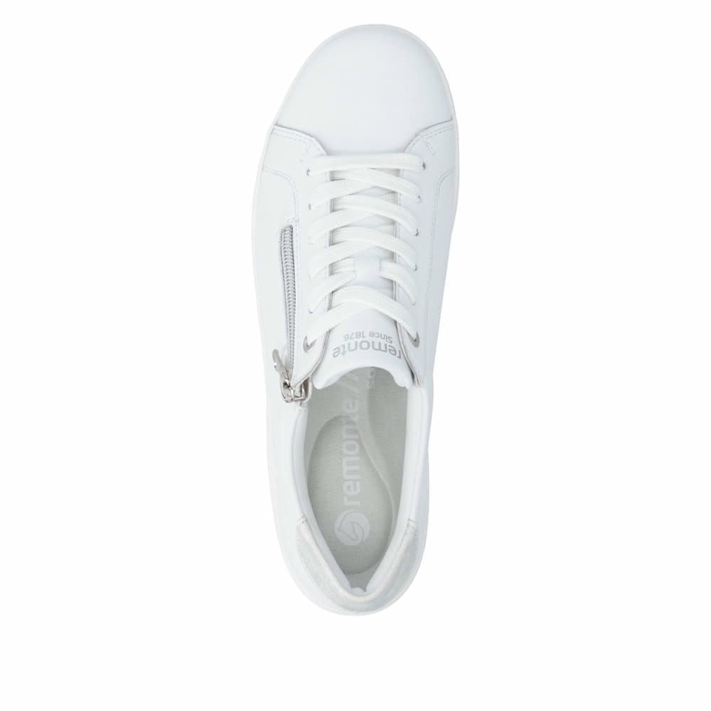 Weiße remonte Damen Schnürschuhe D1E03-81 mit einem Reißverschluss. Schuh von oben.
