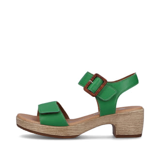 
Smaragdgrüne remonte Damen Riemchensandaletten D0N52-52 mit einem Blockabsatz. Schuh Außenseite