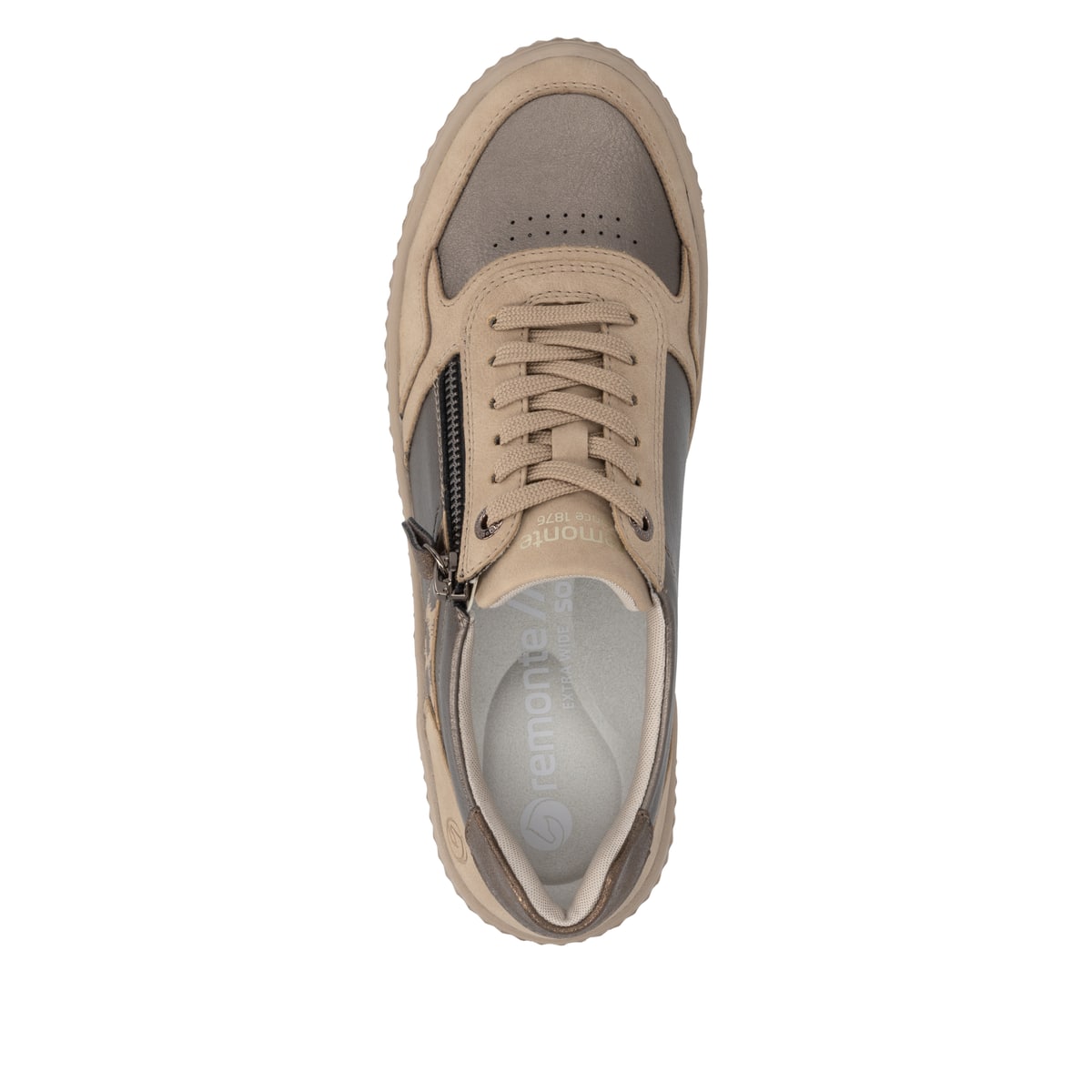 Beige-bronzene remonte Damen Sneaker D3E05-90 mit der ultraleichten lightsole+. Schuh von oben.