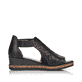 Asphaltschwarze remonte Damen Keilsandaletten D3056-01 mit einer dämpfenden Sohle. Schuh Innenseite