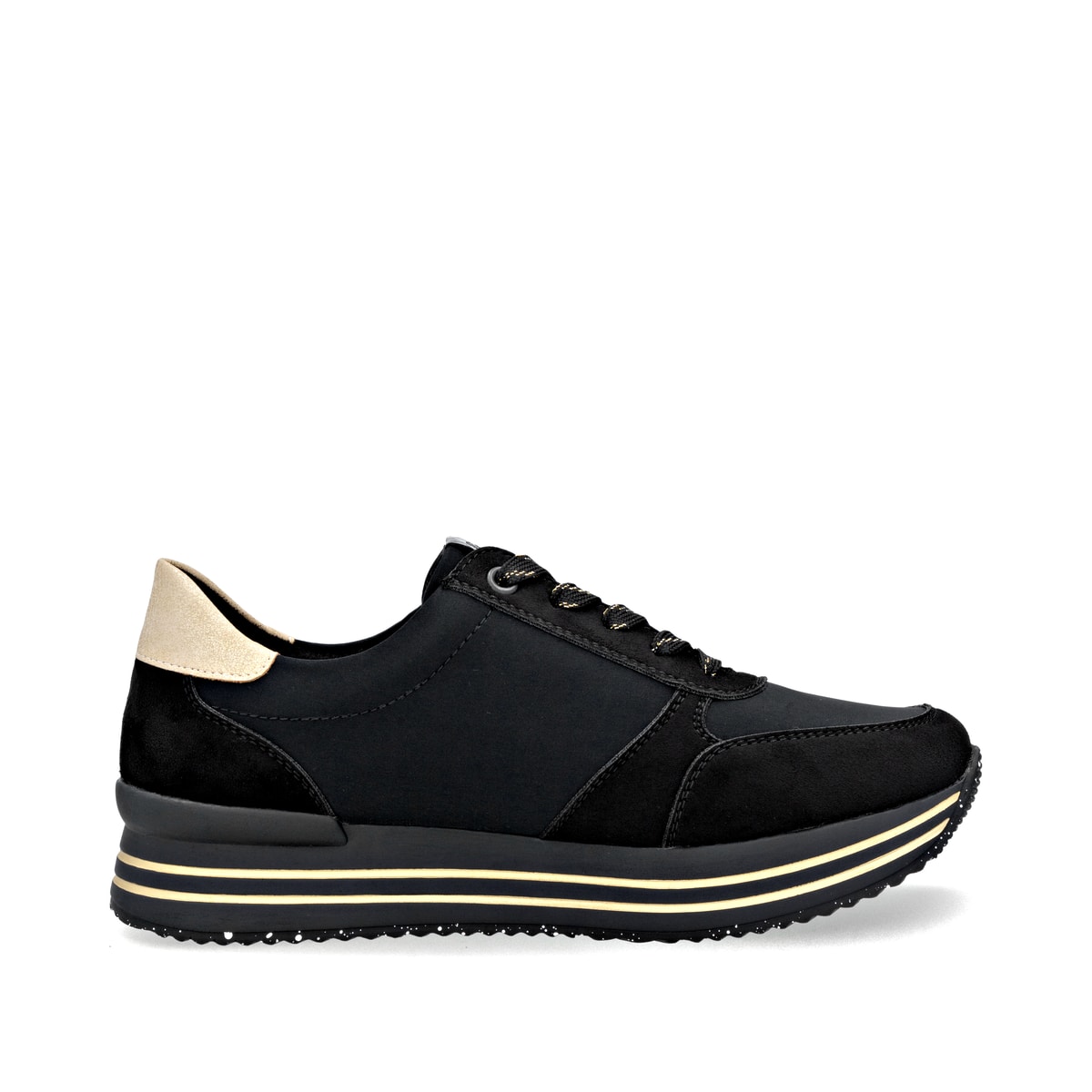 Schwarze remonte Damen Sneaker D1330-03 mit Reißverschluss sowie Komfortweite G. Schuh Innenseite.