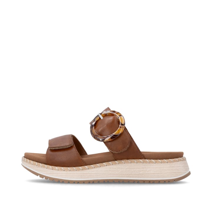 Braune remonte Damen Pantoletten D3J51-24 mit trendiger Schnalle. Schuh Außenseite.
