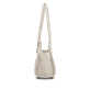 Sac à main remonte Q0768-60 beige avec poignées de transport avec perles décoratives et fermeture éclair. Côté droit.