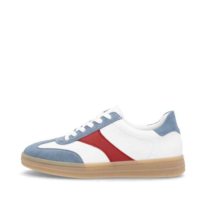 Blaue remonte Damen Sneaker Low D2C01-80 mit Schnürung sowie der Komfortweite G. Schuh Außenseite.