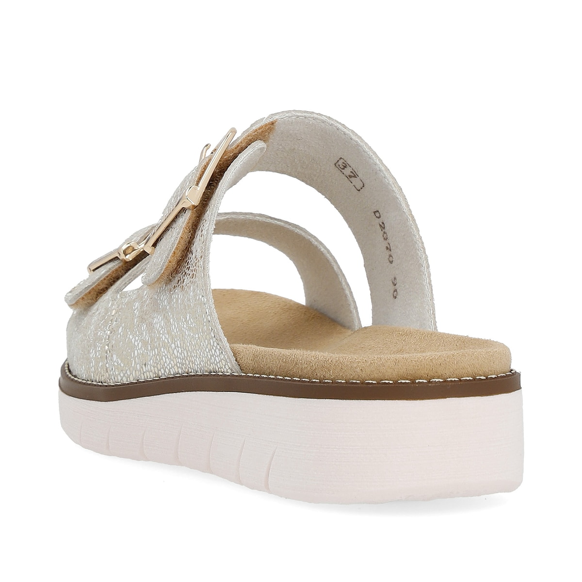 Nussbraune remonte Damen Riemchensandalen D2067-60 mit einer flexiblen Profilsohle. Schuh seitlich schräg