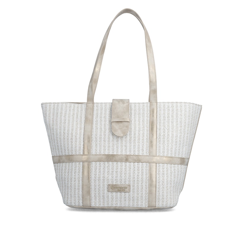 Cabas remonte Q0764-80 blanc avec accents métalliques et fermeture éclair. Devant.