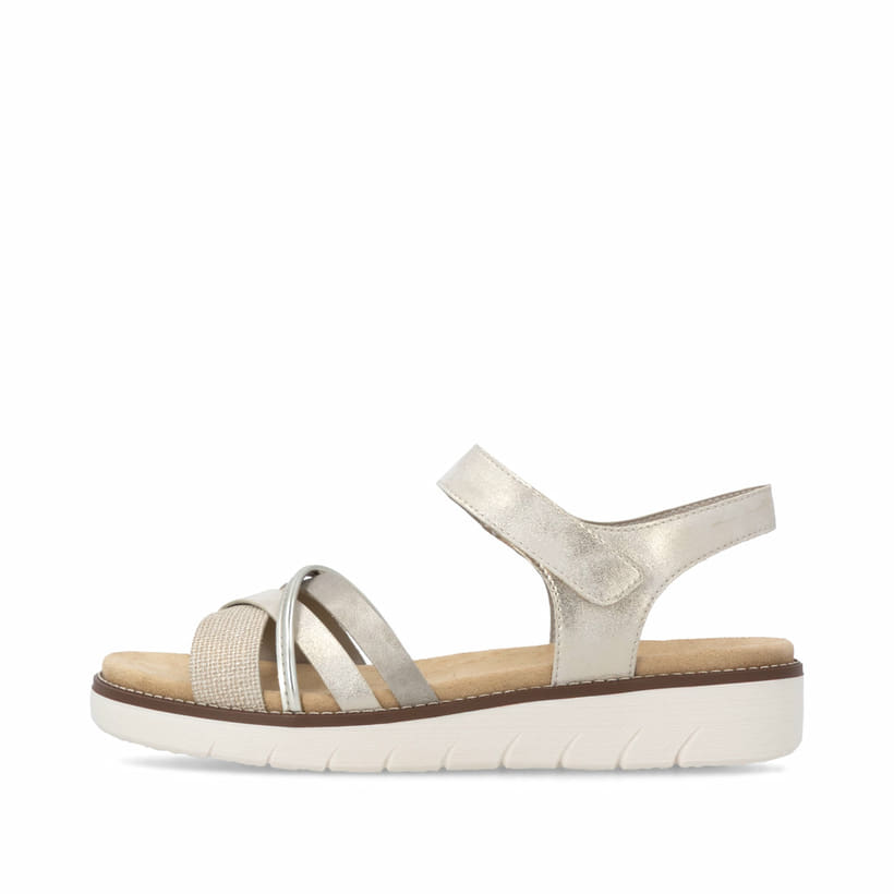 Metallische vegane remonte Riemchensandalen D2058-90 mit einem Klettverschluss. Schuh Außenseite.