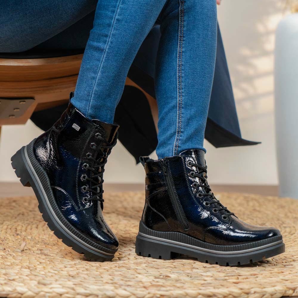 schwarze remonte Schnürstiefel D0C82-14 getragen