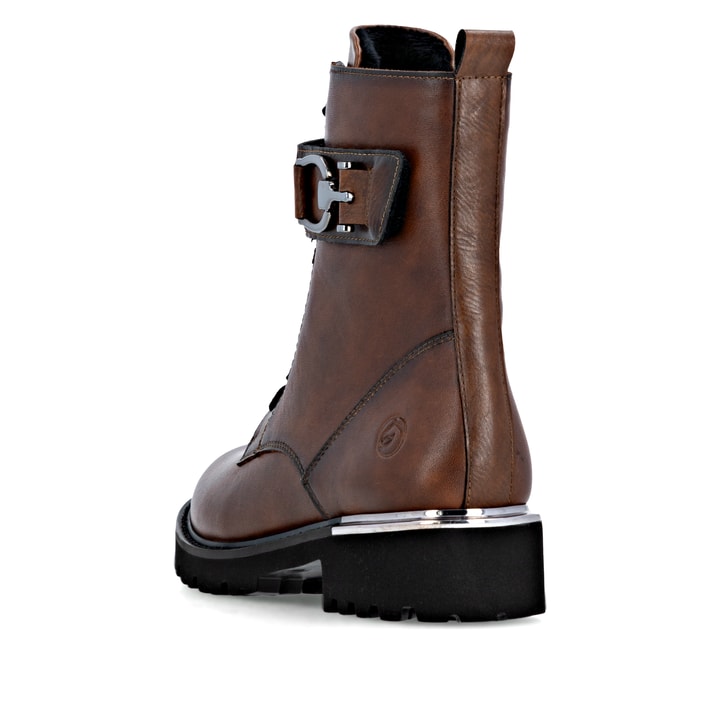 Braune remonte Damen Schnürstiefel D8657-22 mit einem Reißverschluss. Schuh von hinten.