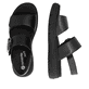 Schwarze remonte Keilsandaletten D2K50-00 mit einem Klettverschluss. Schuh von oben, liegend.