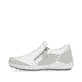 Silberweiße remonte Damen Slipper R1428-80 mit einem Reißverschluss. Schuh Außenseite.